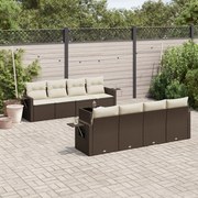 vidaXL 9 pcs conjunto sofás p/ jardim c/ almofadões vime PE castanho