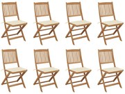 vidaXL Cadeiras de exterior dobráveis c/ almofadões 8pcs acácia maciça