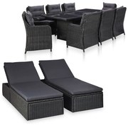 vidaXL 11 pcs conjunto de jantar para jardim vime PE preto