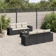 vidaXL 7 pcs conjunto de sofás p/ jardim c/ almofadões vime PE preto