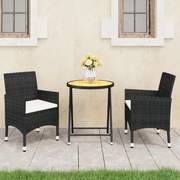vidaXL 3 pcs conjunto bistrô jardim vime PE e madeira de acácia preto