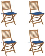 vidaXL Cadeiras de jardim dobráveis c/ almofadões 4 pcs acácia maciça