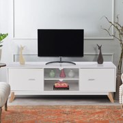 Armário de TV com Mesa Console de 60" com 2 Portas Centro de Entretenimento com Suportes de Gerenciamento Pernas de Madeira 140 x 40 x 48 cm Branco