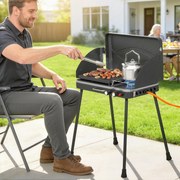 Grelhador a Gás Portátil 2 em 1 Barbecue a Gás Propano 20.000 BTU de Mesa ou de Pé 61x47x88 cm Preto