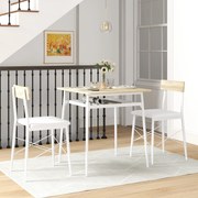 Conjunto de Refeição de 3 Peças Conjunto 1 Mesa 70x70x75 cm e 2 Cadeiras 40x50x80 cm com Prateleira de Armazenamento Branco e Madeira