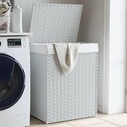vidaXL Cesto para roupa suja com tampa 46x33x60 cm vime PE branco