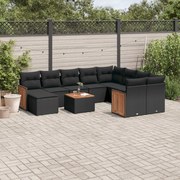 vidaXL 11 pcs conjunto sofás de jardim c/ almofadões vime PE preto