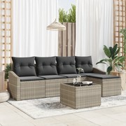 Conjunto de Jantar de Jardim de 6 Peças com Almofadas Cinza em Rattan