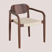Pacote De 4 Cadeiras De Jardim Com Braços De Madeira Naele Vintage Madeira Escura - Beige Creme - Sklum