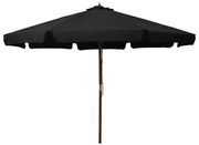 vidaXL Guarda-sol de exterior c/ poste de madeira 330 cm preto