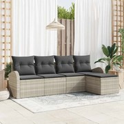 vidaXL Conjunto de Sofás com almofada 5 pcs Cinzento-claro vime PE