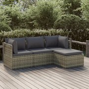 4 pcs conjunto lounge de jardim c/ almofadões vime PE cinzento