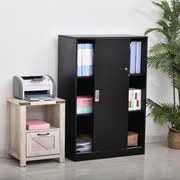 Armário de escritório com 2 portas de correr com fechadura, 80 x 40 x 120 cm, 2 prateleiras, painéis de aglomerado preto