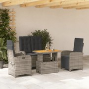 vidaXL 4 pcs conjunto de jantar p/ jardim c/ almofadões vime PE cinza