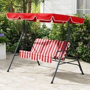 Baloiço de jardim de 3 lugares com teto e inclinação ajustável, almofadas no assento e no encosto, em aço preto e poliéster vermelho