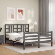 Estrutura de cama com cabeceira 140x200 cm madeira maciça cinza