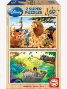 Lote de 2 puzzles em madeira de 50 peças Disney® Animals Friends O Rei leão + O livro da selva, da EDUCA  multicolor