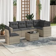 vidaXL 7 pcs conj. sofás jardim com almofadões vime PE cinzento-claro