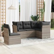 vidaXL 5 pcs conj. sofás jardim c/ almofadões vime PE cinzento-claro