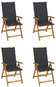 vidaXL Cadeiras jardim reclináveis c/ almofadões 4 pcs acácia maciça