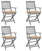 vidaXL Cadeiras exterior dobráveis c/ almofadões 4 pcs acácia maciça