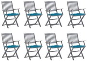 vidaXL Cadeiras de exterior dobráveis 8pcs c/ almofadões acácia maciça