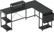 HOMCOM Mesa de canto modular reversível 168-240 cm estilo industrial - prateleira regulável, bolsa de arrumação, suporte para monitor | Aosom Portugal