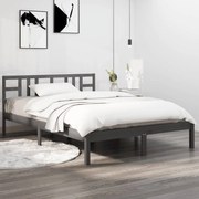 Estrutura de cama casal 135x190 cm madeira maciça cinzento