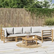 6 pcs conj. lounge de jardim bambu c/ almofadões cinzento-claro