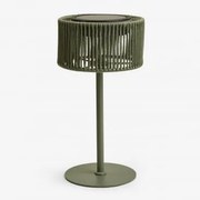 Lâmpada De Mesa Solar Led Sem Fios Para Exterior Em Ferro E Corda Trançada Krabi Verde Azeitona Intenso - Sklum