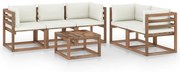 6 pcs conjunto lounge para jardim com almofadões cor creme