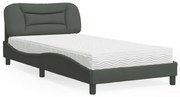 vidaXL Cama com colchão 100x200 cm tecido cinzento-escuro