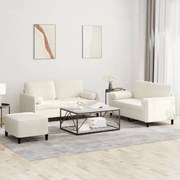 3 pcs conjunto de sofás com almofadas veludo cor creme
