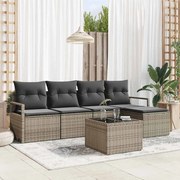 vidaXL Conjunto de Sofás de Jardim de 5 Peças com Almofadas em Rattan Poliéster Preto