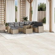 vidaXL 9 pcs conjunto de sofás p/ jardim com almofadões vime PE bege