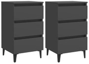 vidaXL Mesas de cabeceira c/ pernas metal 2 pcs 40x35x69 cm cinzento