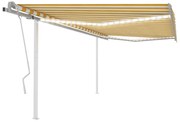 vidaXL Toldo retrátil manual com luzes LED 4,5x3,5 m amarelo e branco