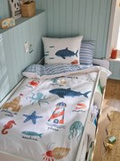 Conjunto de capa de edredão e fronha para criança à beira-mar branco estampado
