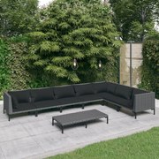 vidaXL 8 pcs conj. lounge jardim c/ almofadões vime PE cinzento-escuro