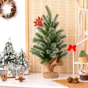 Mini árvore de Natal de secretária de 50 cm decorativa festiva em miniatura em PE novo com base de cimento e pano de linho Verde