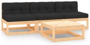 4 pcs conjunto lounge de jardim c/ almofadões pinho maciço