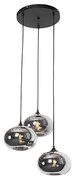 Candeeiro de suspensão Art Deco preto com vidro fumê 3 luzes redondo - Busa Art Deco