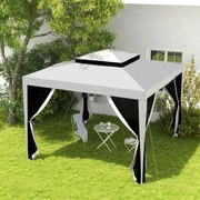 Pérgola de Jardim 297x297x268 cm Pérgola com 4 Redes Mosquiteiras Laterais e 8 Orifícios de Drenagem  Cinza