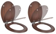 Assentos de sanita com tampas de fecho suave 2 pcs MDF castanho