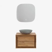 Conjunto De Móvel De Casa De Banho Em Madeira De Teca Jabari Madeira De Teca & Cimento Cinzento Redondo Ø40 Cm Tarsis & Quadrado - Sklum