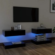 Móveis de TV com luzes LED 2 pcs 60x35 cm preto