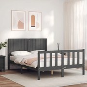 vidaXL Estrutura de cama com cabeceira 140x200 cm madeira maciça cinza