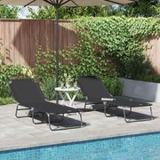 vidaXL Cadeira de Praia Reclinável Portátil 2 Peças Preta em Tecido Oxford 600D -