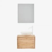 Conjunto De Móvel De Casa De Banho Suspenso 60x45 Cm Em Madeira Deleyna Madeira Natural & Cimento Redondo Branco Ø40 Cm Zavion & Led - Sklum