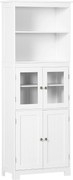 HOMCOM Armário de Cozinha com 2 Portas de Vidro Temperado 2 Prateleiras Abertas e Armário com Prateleira Ajustável 60x30x162cm Branco | Aosom Portugal